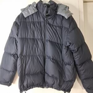 Lands' End Puffer Jacket Men's XL 46-48 Goose Down Blue Hooded Ski Winter